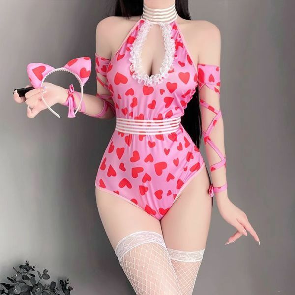 超sexy エロ可愛い★萌え萌え ネコ耳カチューシャ メイド服風 レオタード キャット コスプレ衣装 ベビードール イベント仮装 コスチューム