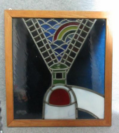 【政】33423 ステンドグラス壁掛け 灯台 装飾窓 ガラス ハンダ 骨董 古物