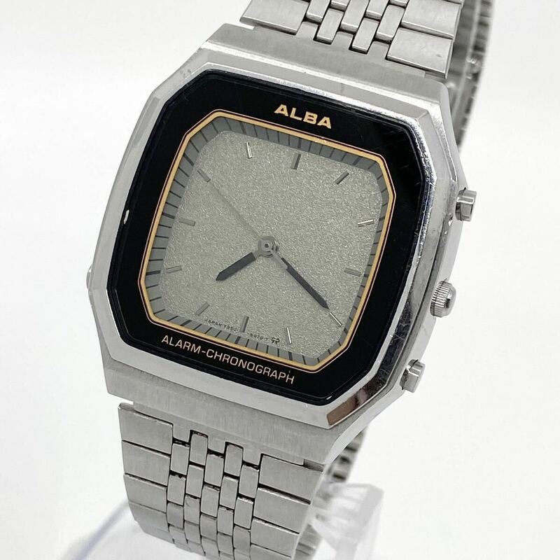 SEIKO ALBA 腕時計 Y950-5060 アラーム クロノグラフ バーインデックス 3針 シルバー 銀 セイコー アルバ Y836