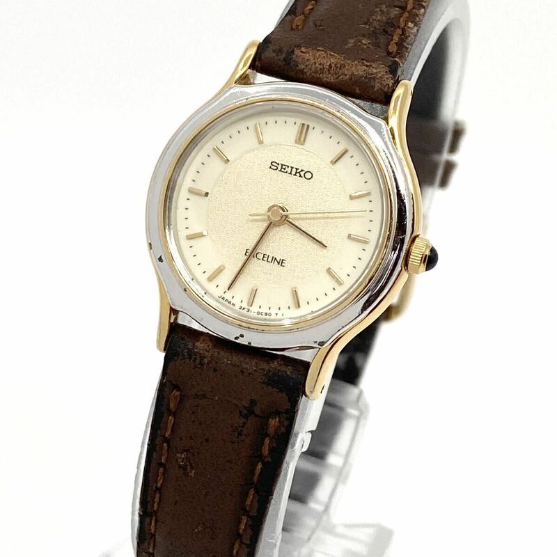 SEIKO EXCELINE 腕時計 ラウンド バーインデックス 3針 クォーツ quartz ゴールド シルバー 金銀 セイコー エクセリーヌ Y721