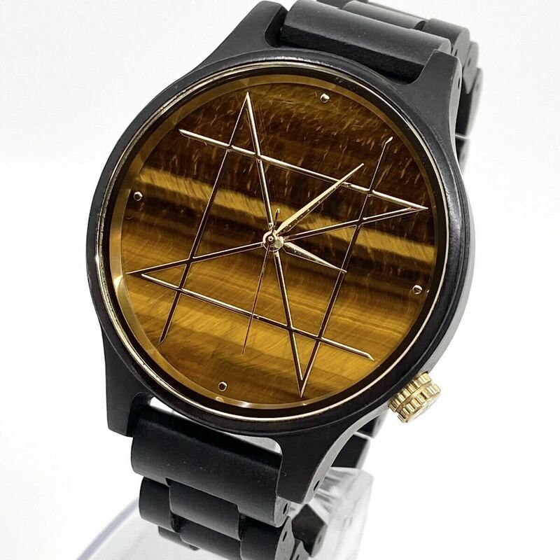 受注生産 NOZ タイガーアイ 天然木 天然石 ハンドメイド 腕時計 クォーツ quartz 腕時計 ウッド 木 ゴールド ブラウン 金 茶 ノズ Y823