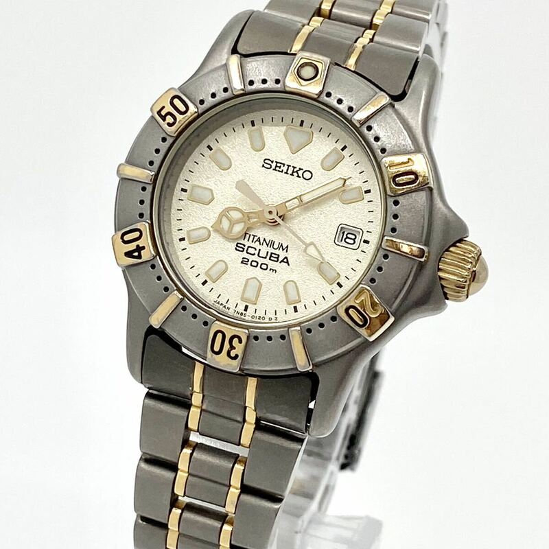SEIKO 腕時計 チタニウム スキューバー scuba 200m 回転ベゼル スクリューバック クォーツ quartz ゴールド シルバー 金銀 セイコー Y842