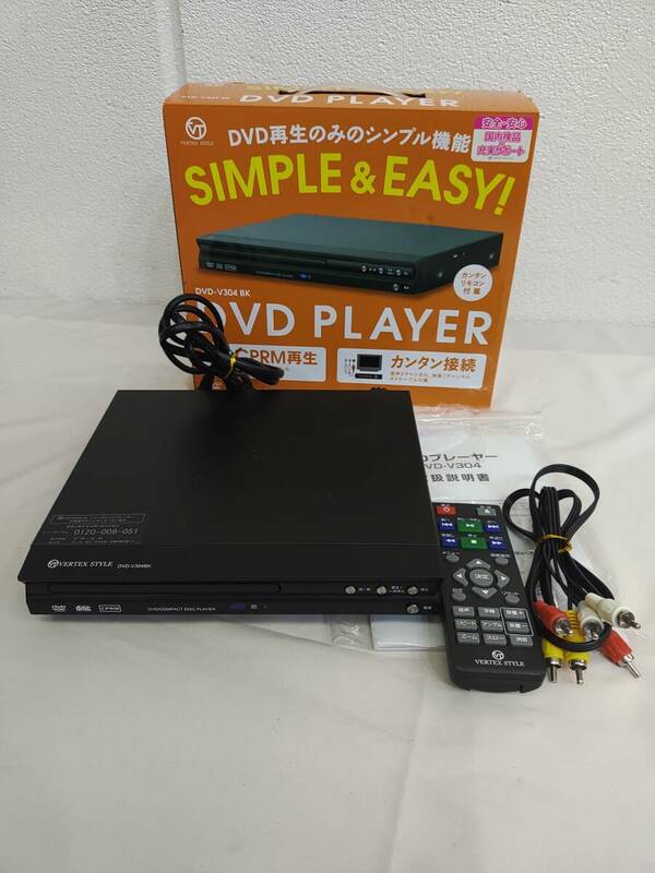 電2805-315♪【80】VERTEX STYLE DVD PLAYER DVD-V304 BK　リモコン用電池欠ピン