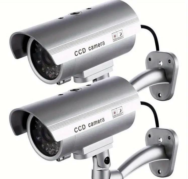 2個セット 防犯カメラ ダミー LED点滅 ビデオケーブル 取付金具付 超リアル