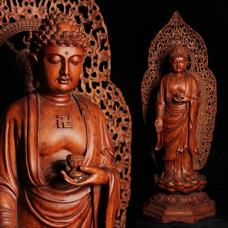 釈迦如来立像　仏像　仏教美術　古美術　骨董　約84㎝　（P63Br0426R0604097）