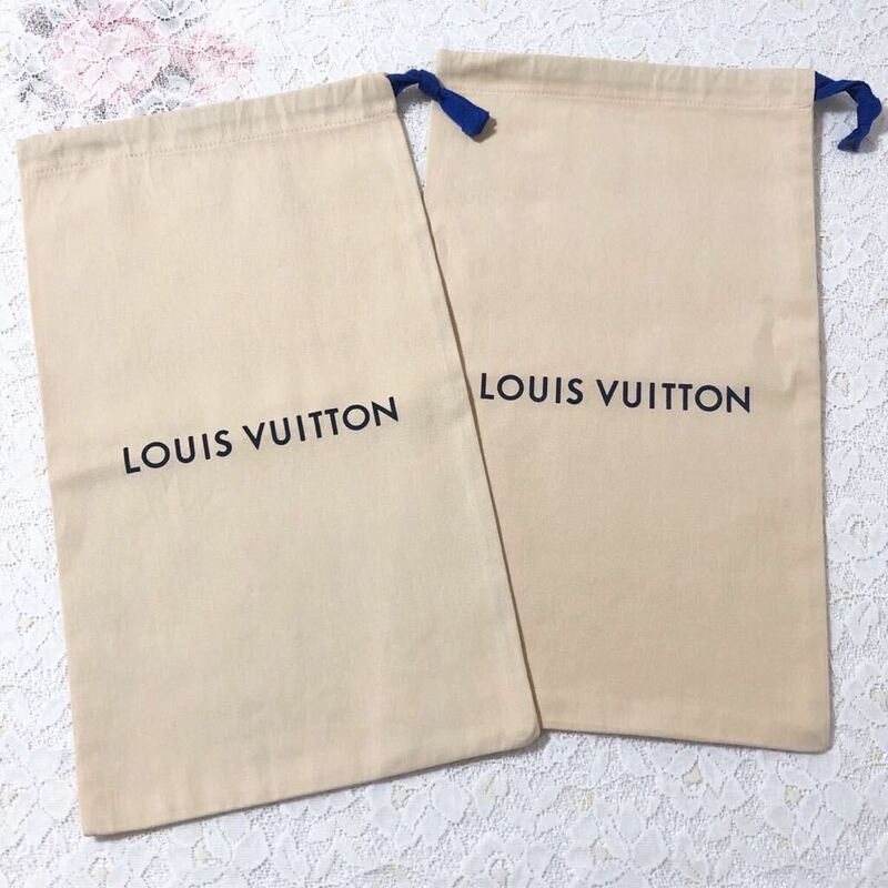 ルイヴィトン「LOUIS VUITTON」シューズ用保存袋 2枚 現行 (3820) 正規品 付属品 内袋 布袋 巾着袋 ベージュ 23×40cm