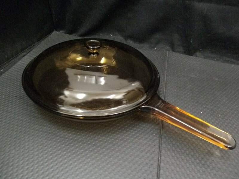 中古品 VISION 岩城硝子 超耐熱性ガラス フライパン 27cm ビジョン (1)