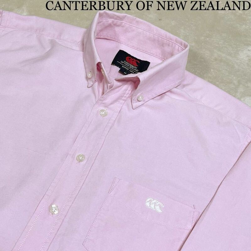 極美品！カンタベリーオックスフォード シャツ M CANTERBURY OF NEW ZEALAND長袖 メンズ ボタンダウン 刺繍ロゴ/ボタン刻印　送料230円