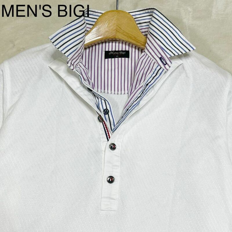 日本製▼ メンズビギ MEN'S BIGI▼レイヤード/重ね着風/ストレッチ 長袖/ストライプ/ポロシャツ 01(S程)送料230円