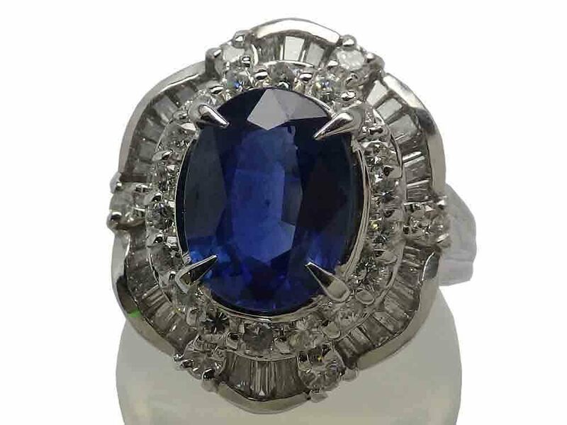 サファイア ダイヤモンドリング Pt900 12.6g 11.5号　Jewelry Sapphire3.09ct Dia1.21ct Ring