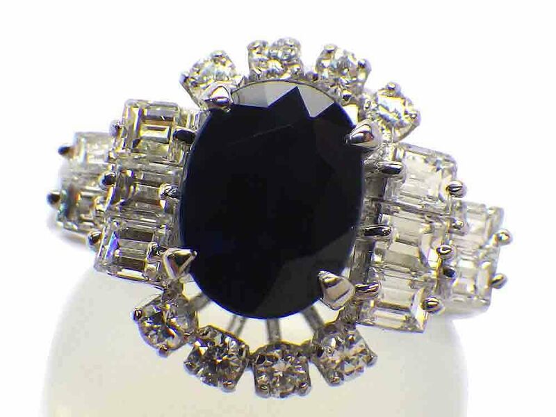 サファイア ダイヤモンドリング Pt900 6.3g 15号 GRJソーティング付き　Jewelry Sapphire1.43ct Dia0.70ct Ring