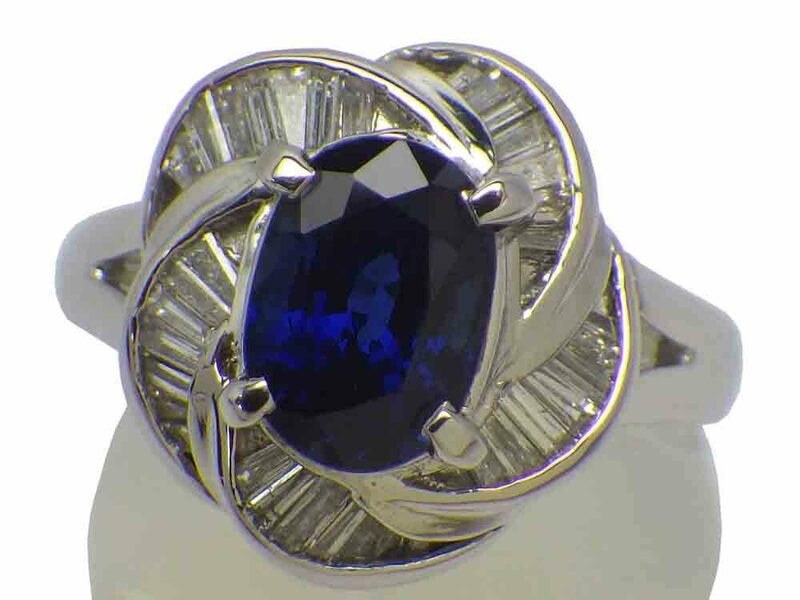 サファイア ダイヤモンドリング Pt900 7.7g 14号 GRJソーティング付き　Jewelry Sapphire1.84ct Dia0.37ct Ring