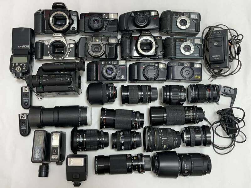 ジャンク　カメラまとめ　ボディ　レンズ　ストロボ　Canon PENTAX FUJI konica sony Nikon 等