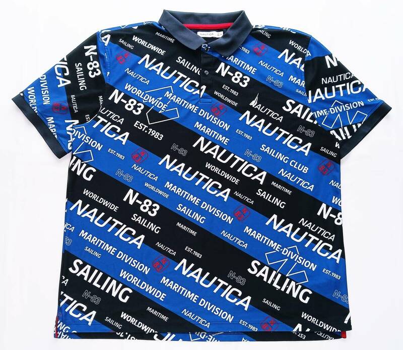 超ビッグサイズ！NAUTICA ノーティカ 総ロゴ ポリエステル素材 高品質ポロシャツ(3XL-4XL相当)