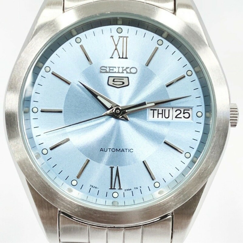 【国内未発売モデル 美品】 セイコー SEIKO セイコーファイブ SEIKO5 自動巻き メンズ腕時計 腕時計 デイデイト 人気色 アイスブルー