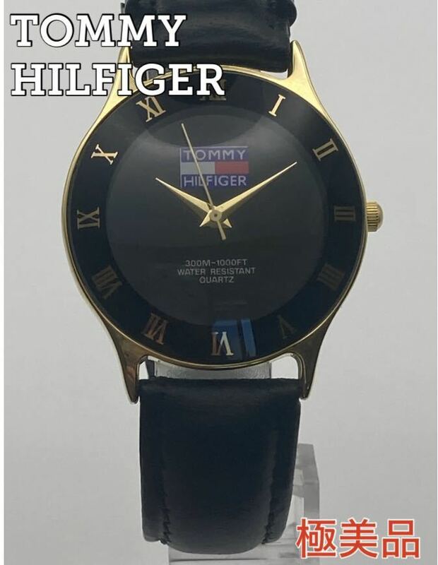 【即日発送】TOMMY HILFIGER ブラック ゴールド クォーツ メンズ 腕時計 レザートミーヒルフィガー