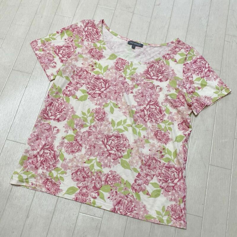 3915☆ LAURA ASHLEY ローラアシュレイ トップス 半袖Tシャツ カジュアル レディース L 花柄