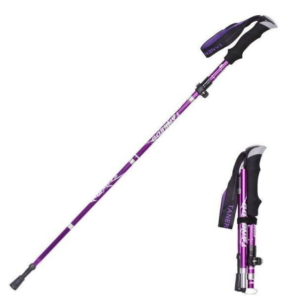 [新品/紫] トレッキングステッキ トレッキングポール 伸縮式折りたたみ 松葉杖 ハイキングクライマー ポータブル登山用品 95-110cm
