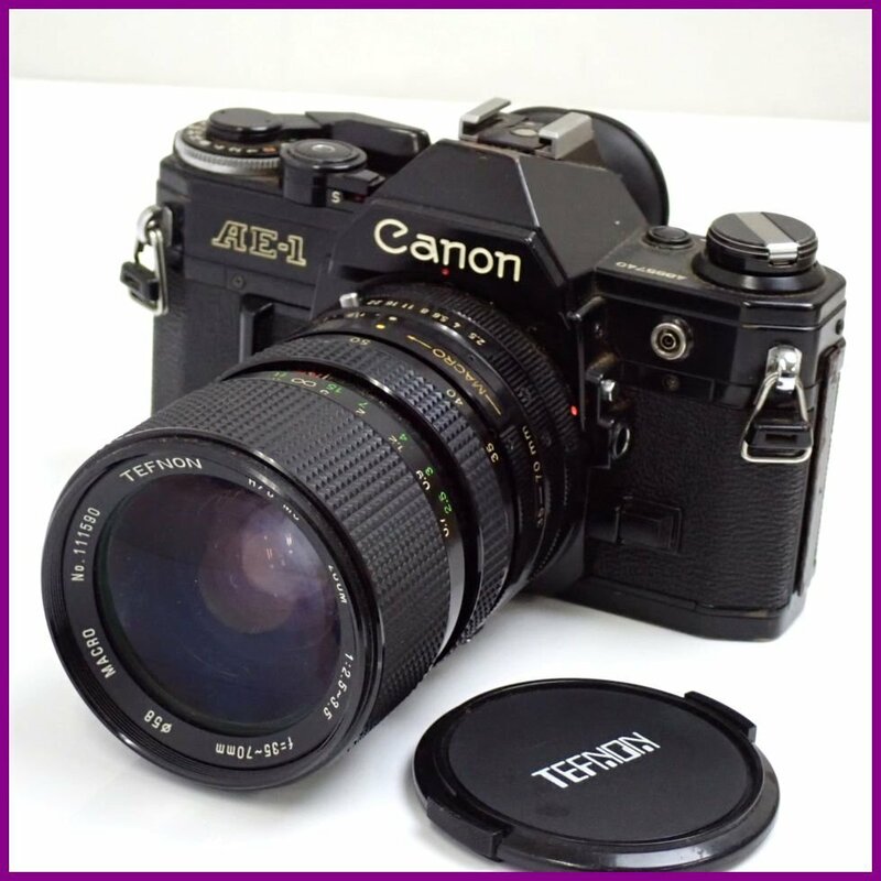 ★Canon/キヤノン フィルム一眼レフカメラ AE-1 + レンズ TEFNON 35-70mm f2.5-3.5/キャップ付き/ジャンク扱い&1932000276