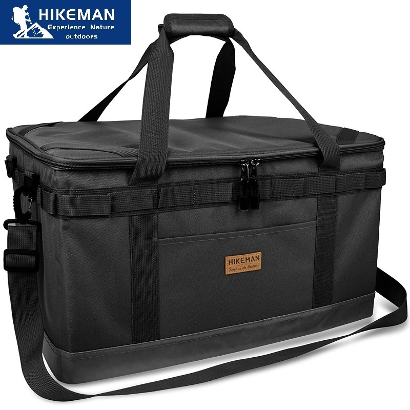 HIKEMAN 自立式58Lコンテナバッグ キャンプバッグ 内ポケット 寝袋収納 大容量 アウトドアバッグ キャンプ 収納 帆布 黒 茶 2色から選択128