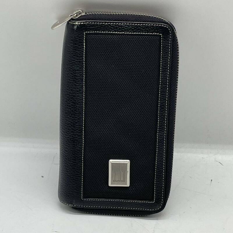 ★KO2339● dunhill ダンヒル 二つ折り 長財布 レザー ナイロン 札入れ ロングウォレット ブラック 黒 カード入れ Wジップ