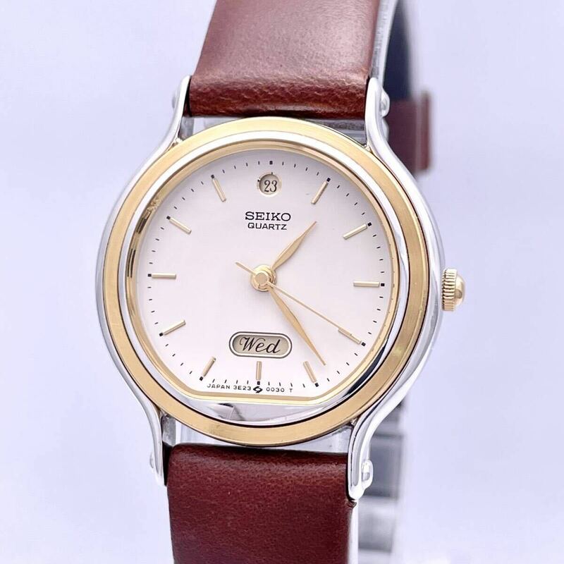 SEIKO セイコー 3E23-5000 腕時計 ウォッチ クォーツ quartz デイデイト 金 ゴールド 銀 シルバー P364