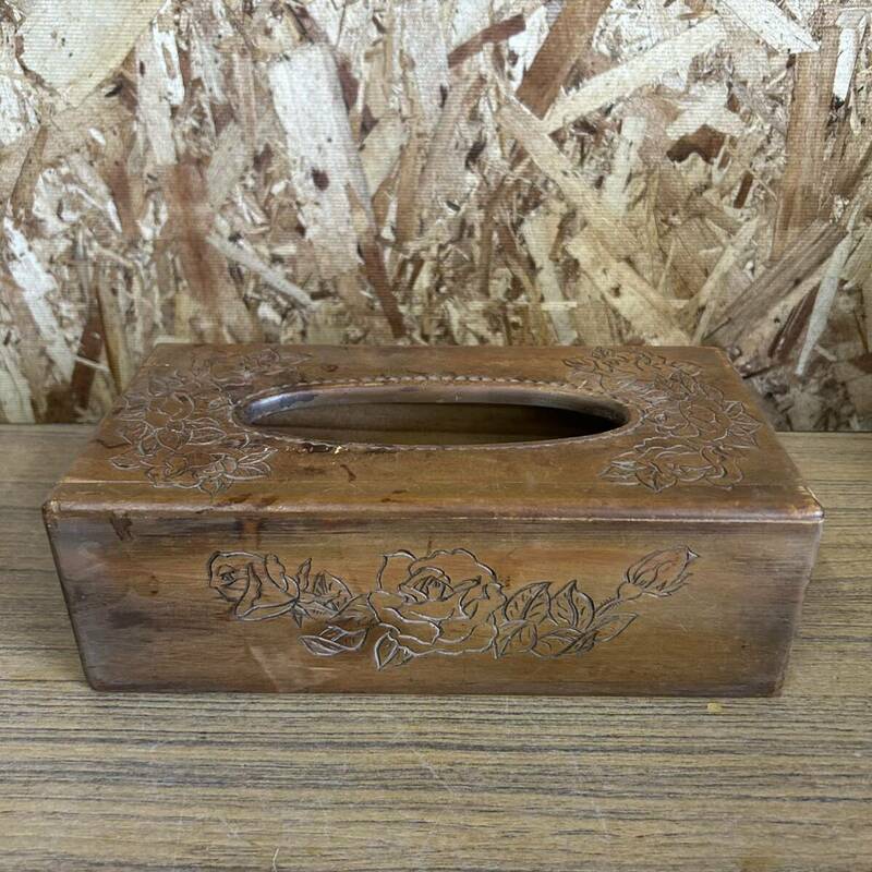 木製 ティッシュケース ティッシュボックス アンティーク 工芸品 雑貨 レトロ ビンテージ 木工芸 