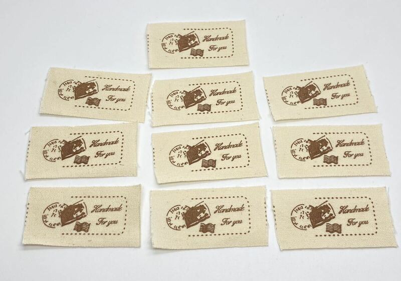 【10枚】プリントハンドメイド用布タグ 綿 平織り布タグ