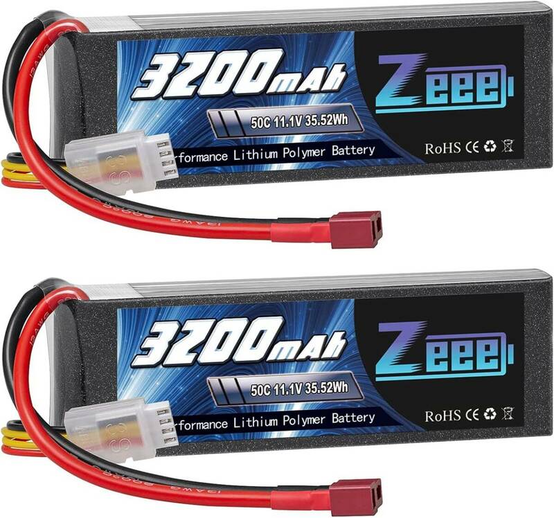 3S 11.1V 50C 3200mAh Tプラグ付き 2パック リポバッテリー ラジコン製品バッテリー 大容量バッテリー 無人機用 RCトラック用 RCボート用