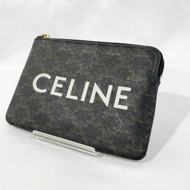 【美品】 正規品 セリーヌ CELINE コインケース トリオンフ PVC レザー 革 ブラック 黒 小銭入れ ゴールド金具 ミニウォレット ミニ財布