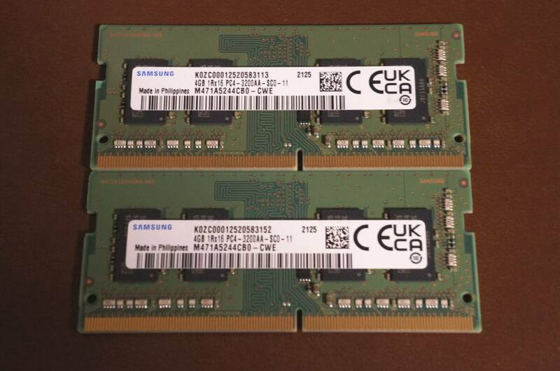 ほぼ未使用・美品 SAMSUNG サムスン 1R×16 PC4-3200 4GB×2=8GB DDR4 ノートパソコン用メモリ PC4-25600 4GB 260ピン DDR4 LAPTOP RAM