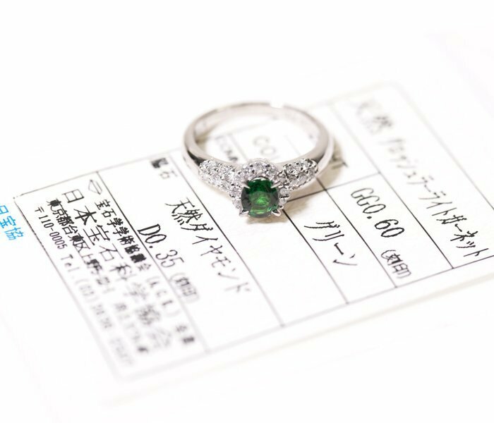Y-16☆Pt900 グロシュラライトガーネット0.60ct/ダイヤモンド0.35ct リング 日本宝石科学協会ソーティング付き