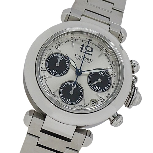 カルティエ Cartier 時計 ボーイズ ブランド パシャC クロノグラフ デイト 自動巻き AT ステンレス SS W31048M7 シルバー 磨き済み