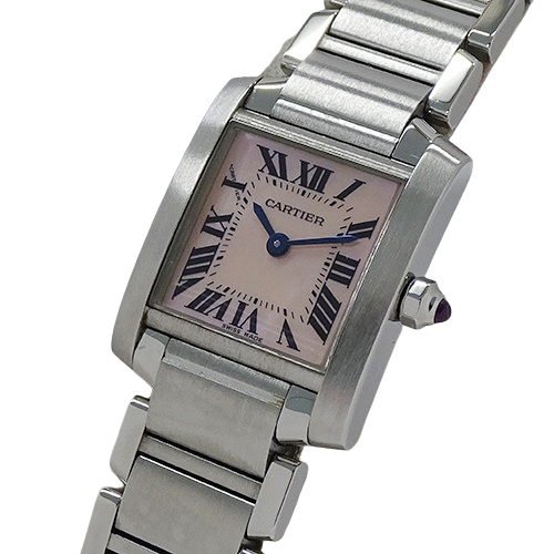 カルティエ Cartier 時計 レディース ブランド タンクフランセーズ SM ピンクシェル クオーツ QZ ステンレス SS W51028Q3 磨き済み
