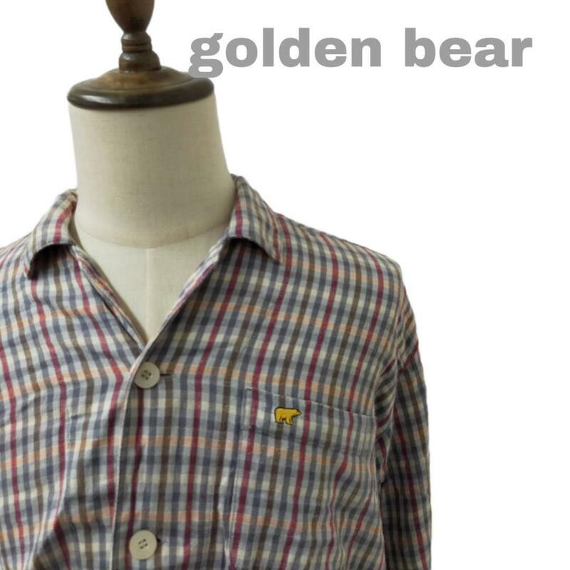 【最終値下げ】Golden Bear ゴールデンベア ルームウェア 長袖シャツ チェック Mサイズ コットン 刺繍 古着 vintage ヴィンテージ 90s 80s