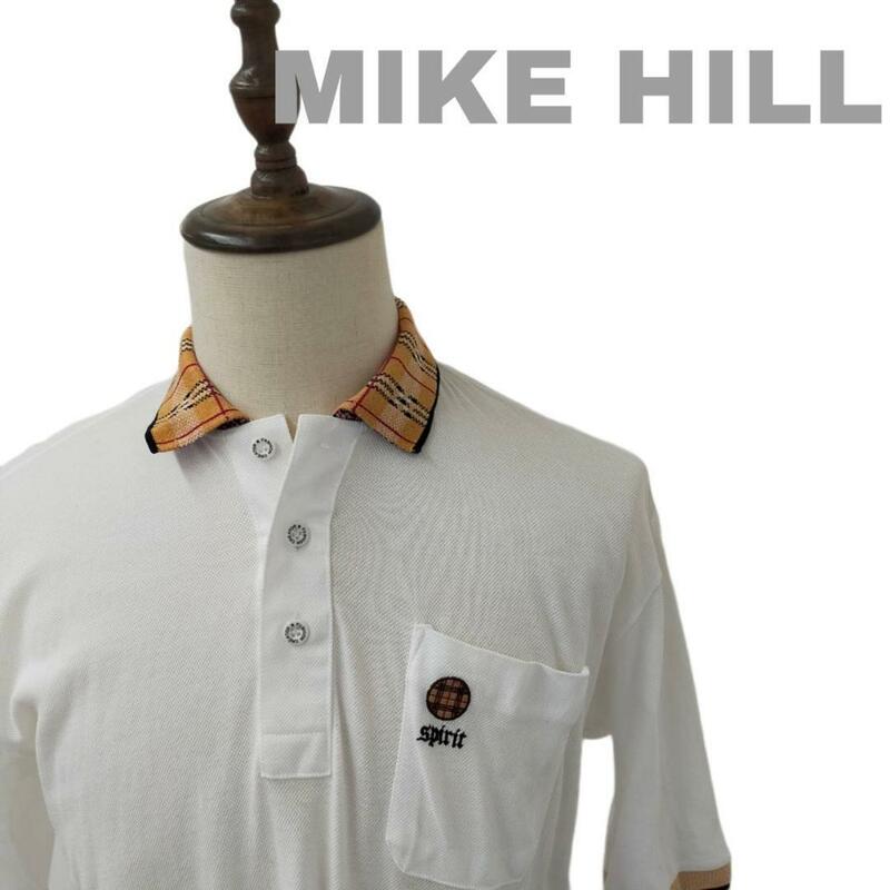 【最終値下げ】MIKE HILL ポロシャツ ホワイト Mサイズ 刺繍 コットン100％ ゴルフ 古着 vintage ヴィンテージ 90s 80s 昭和レトロ
