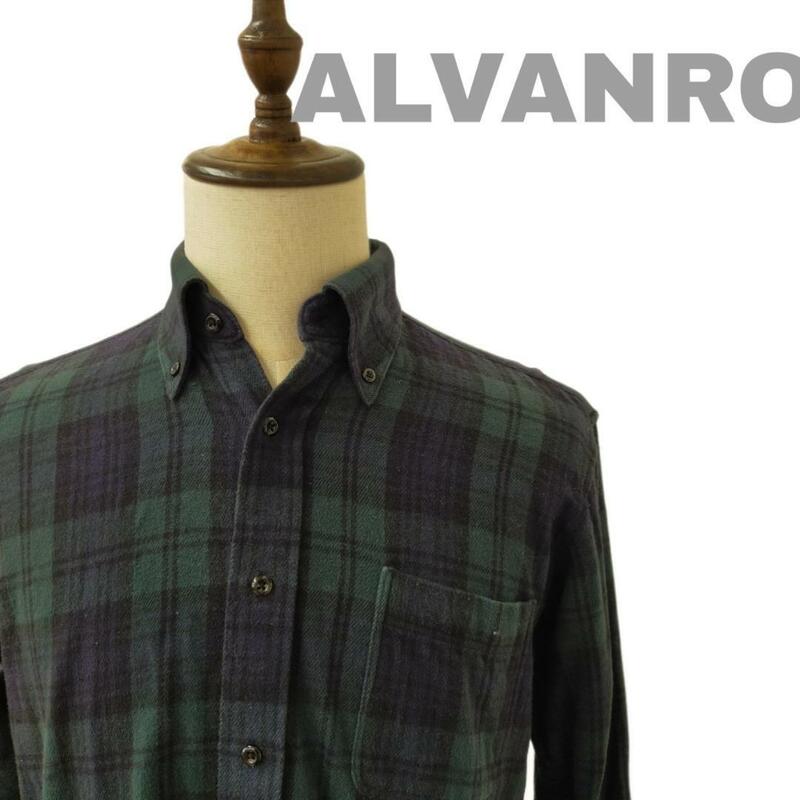 【最終値下げ】ALVANRO アルヴァンロ 長袖 チェックシャツ Mサイズ グリーン ネルシャツ チェック ヴィンテージ Vintage 古着 緑