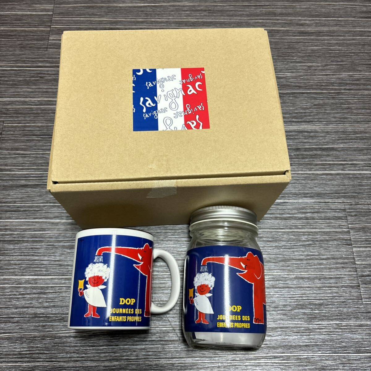未使用●レイモン・サヴィニャック ドップ スナッキング 2点 セット/マグカップ/瓶/ボトルジャー/コーヒーカップ/Raymond Savignac★999