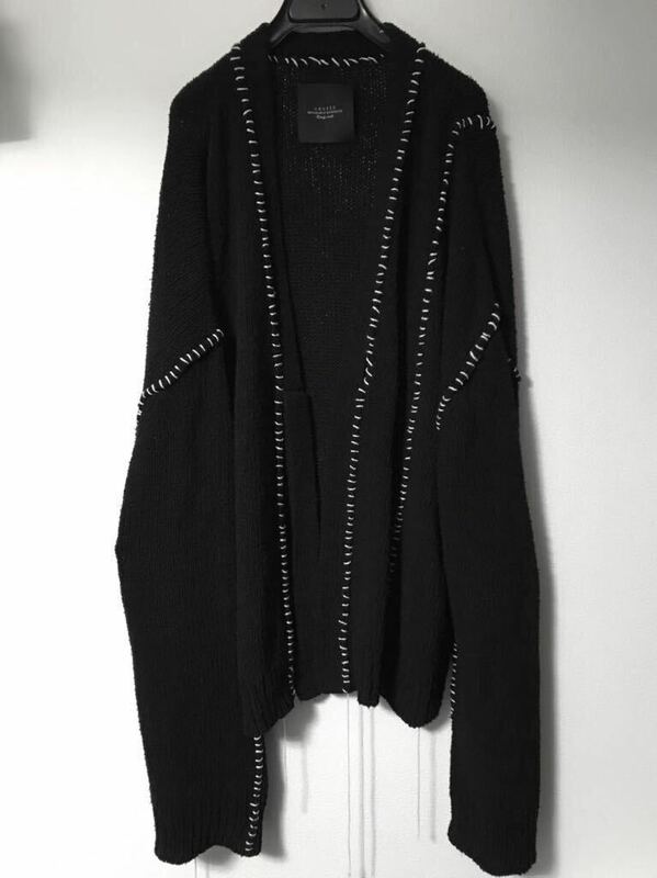 unused 18SS 7G KNIT CARDIGAN ハンドステッチ カーディガン ブラック チェストロープ ニット オーバーサイズ シルク