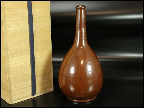 【金閣】中国美術 南京 柿釉 花生 茶道具伝来 高27.5cm 旧家蔵出(AZ807)