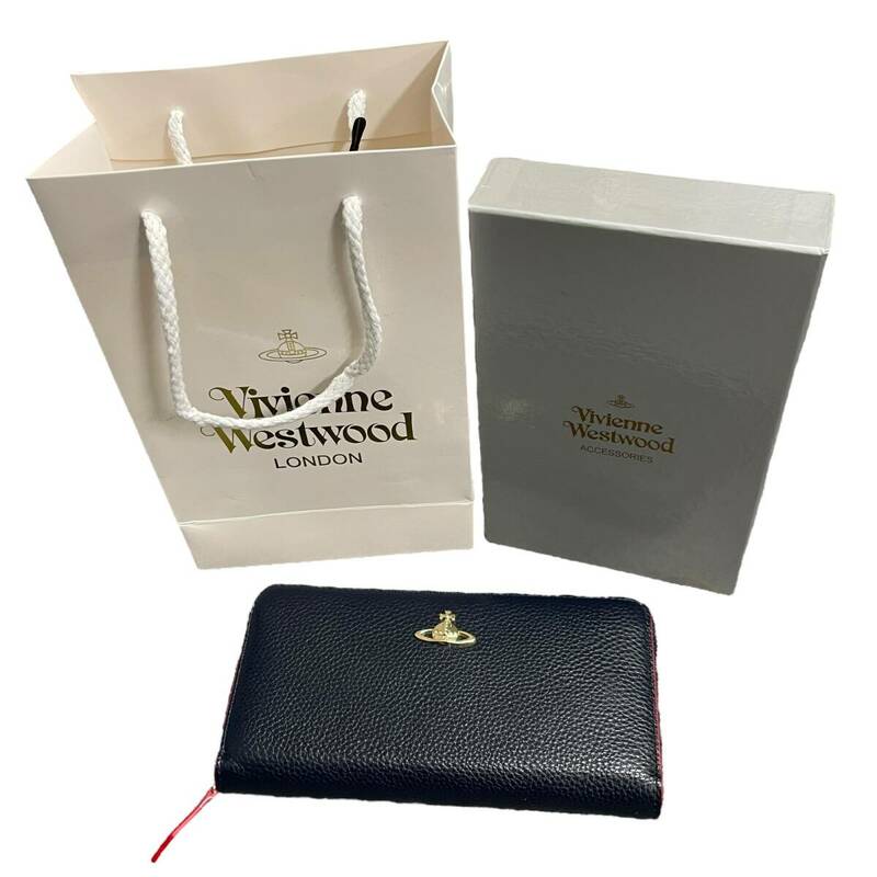 【未使用品】 Vivienne Westwood ヴィヴィアンウエストウッド ラウンドジップ 長財布 ネイビー 箱あり A63465RK