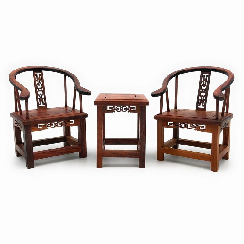 置物 ミニチュア家具 中国風 木製 (椅子とテーブルセット)
