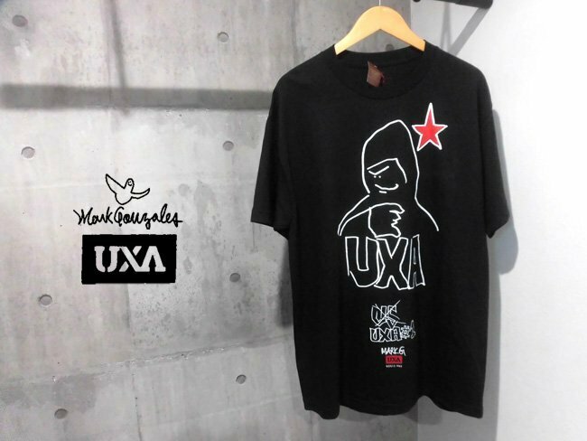 新品 USA製 UXA NEW YORK Mark Gonzales マークゴンザレス コラボ Hoodz Tee 半袖 Tシャツ M/黒 ブラック/メンズ/スケートボード/米国製