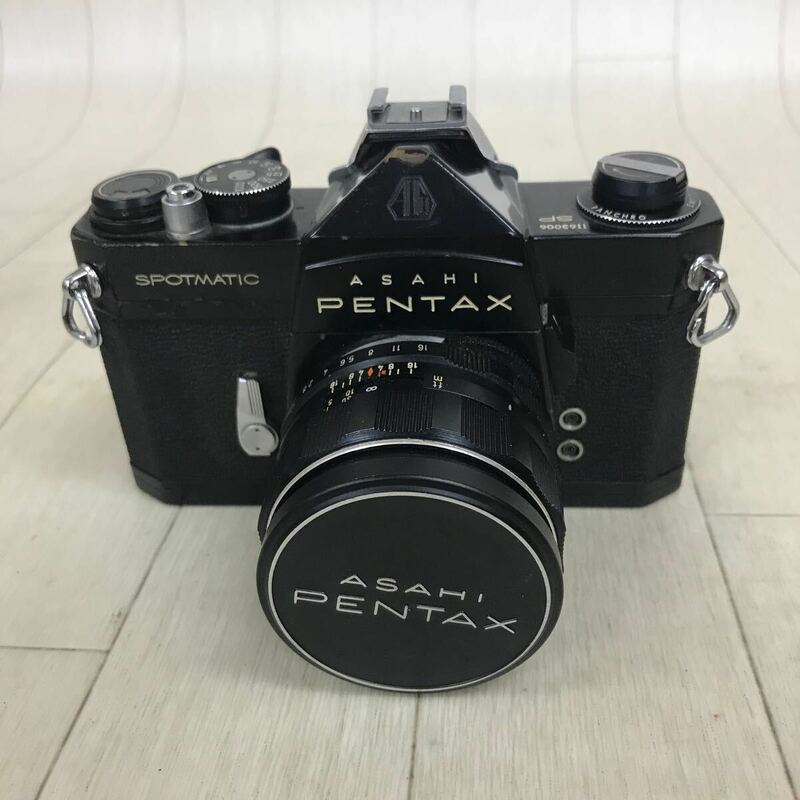 B1928 シャッターOK レトロ ASAHI PENTAX SPOTMATIC SP 黒 一眼レフ フイルムカメラ Super-TAKUMAR 1:1.8/55 レンズ 動作未確認 ジャンク