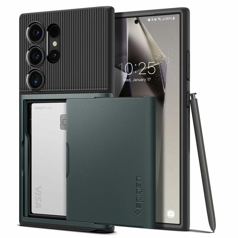 Spigen GalaxyS24Ultra ケース カード収納 SC-52E 指紋防止 傷防止 二重構造 ACS07307 アビス・グリーン