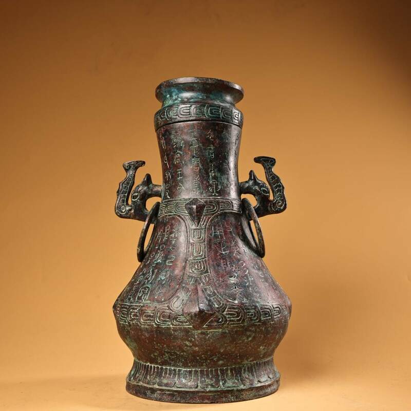珍藏 中国戦国時代の青銅花瓶 青銅器 時代物 極細工 中國古美術 置物 古賞物 唐物 古美術品 NW384