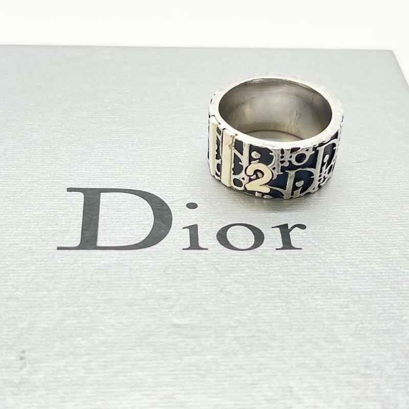希少 クリスチャンディオール Christian Dior 指輪 リング アクセサリー トロッター オブリーク ロゴ 刻印 文字 シルバー 銀 黒 ブラック