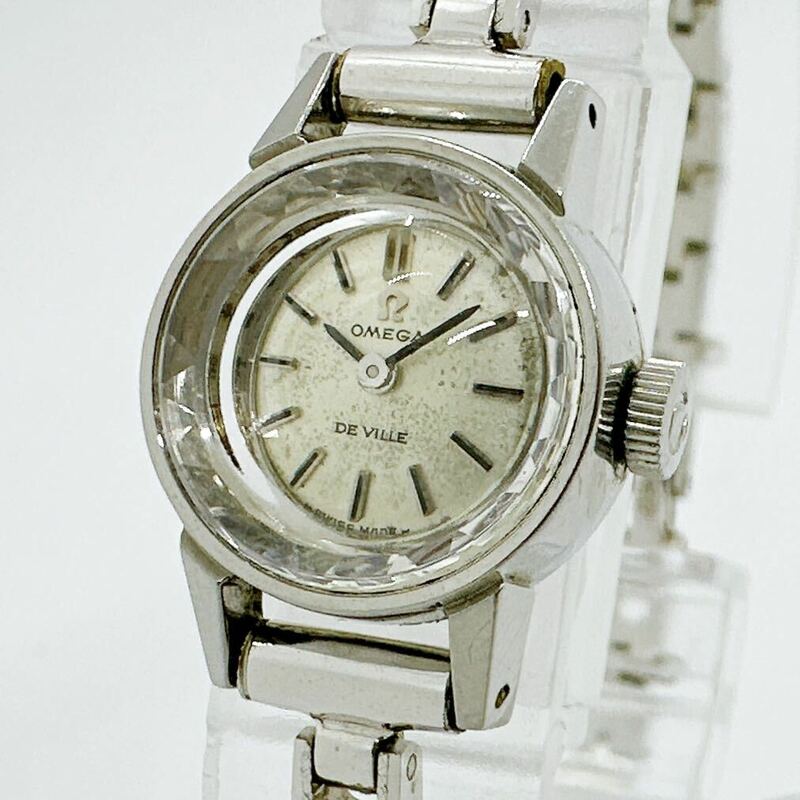 04264 オメガ OMEGA 稼働品 デビル DE VILLE カットガラス レディース 腕時計 手巻き シルバーカラー アンティーク ヴィンテージ