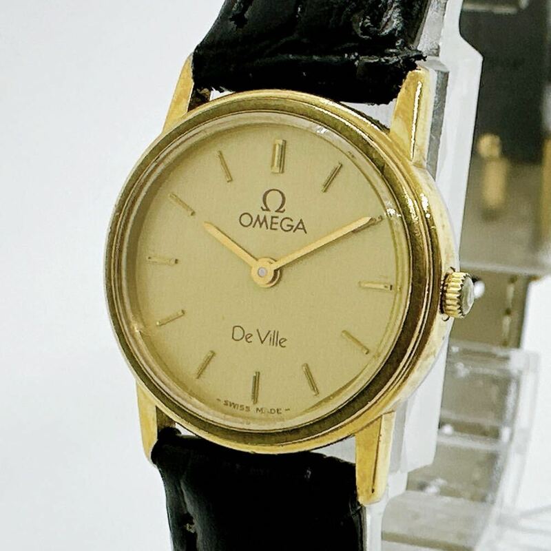 04195 オメガ OMEGA 1375 デビル DE VILLE レディース 腕時計 クォーツ 電池式 QZ ゴールドカラー 革ベルト