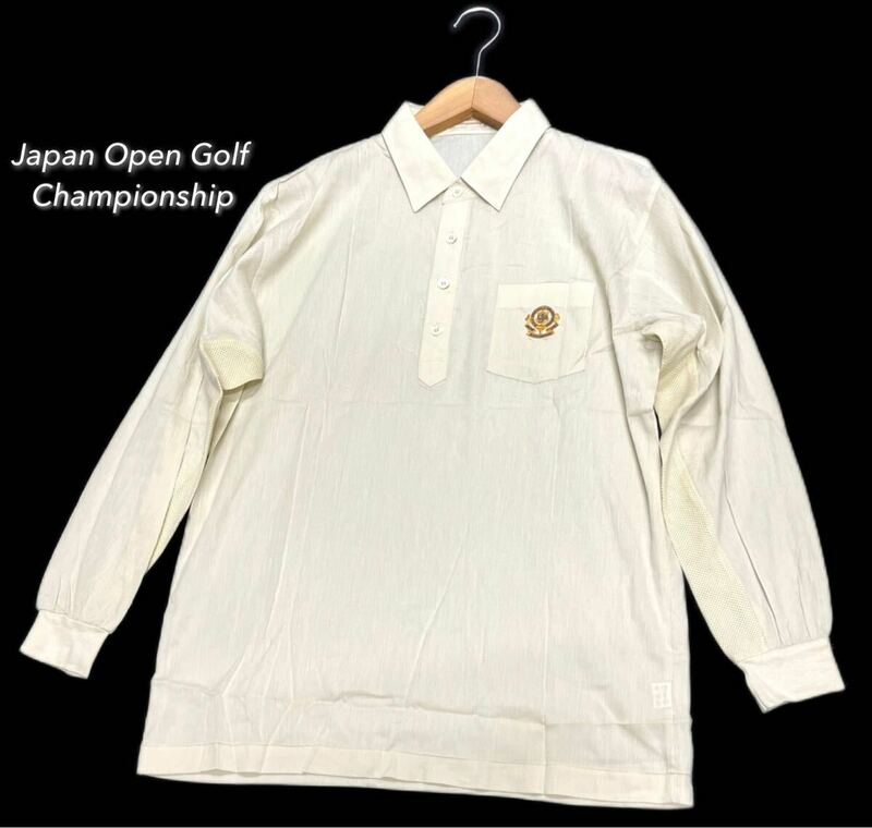 Japan Open Golf Championship★ダンロップスポーツ（L）薄地コットン100% 長袖 ポロシャツ/ライトベージュ系 美品